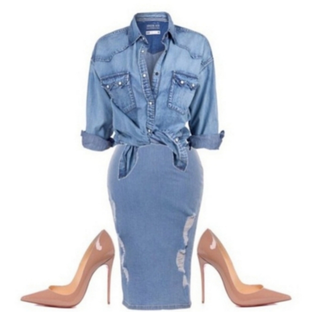 Distressed Denim Skirt